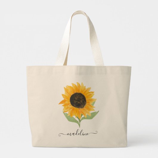 Rustic Sunflower Personalized Name Script Jumbo Stoffbeutel (Rückseite)