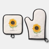 Rustic Sunflower Personalized Name Script Ofenhandschuh & Topflappen-Set (Vorderseite)