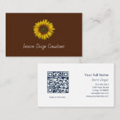 Rustic Sunflower QR code Boho Brown Visitenkarte (Vorne/Hinten)