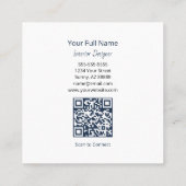 Rustic Sunflower QR code Boho Navy Blue Quadratische Visitenkarte (Rückseite)