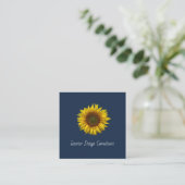 Rustic Sunflower QR code Boho Navy Blue Quadratische Visitenkarte (Stehend Vorderseite)