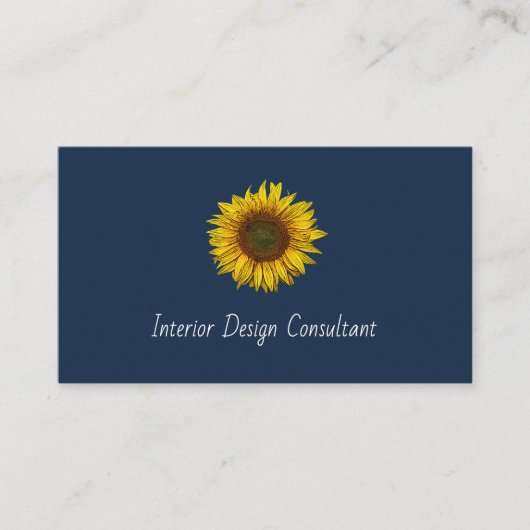 Rustic Sunflower QR code Boho Navy Blue Visitenkarte (Vorderseite)