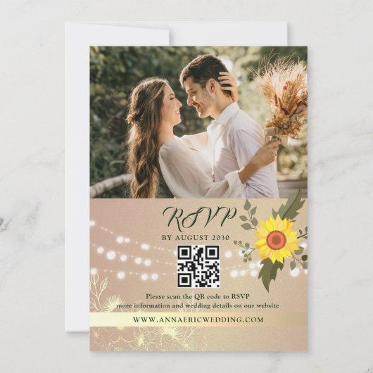 Rustic Sunflower QR Code Foto Wedding Einladung (Rückseite)