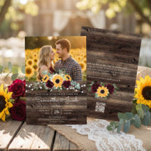 Rustic Sunflower QR Code RSVP Wedding