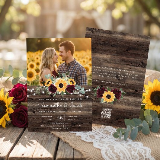 Rustic Sunflower QR Code RSVP Wedding Einladung