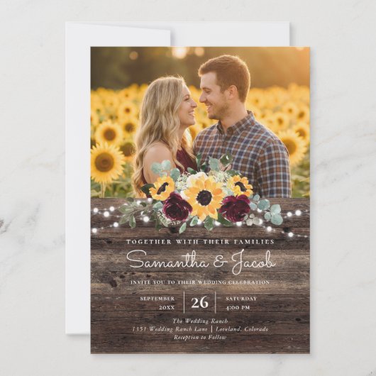 Rustic Sunflower QR Code RSVP Wedding Einladung (Vorderseite)