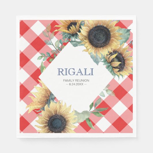 Rustic Sunflower Red Gingham Family Wiedersehen Serviette (Vorderseite)