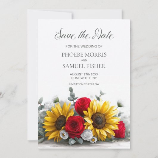 Rustic Sunflower Red Rose Wedding Save the Date (Vorderseite)