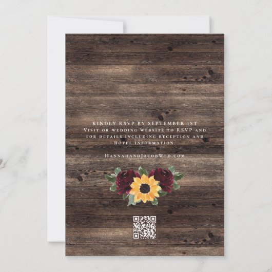 Rustic Sunflower Roses Barn QR Code Wedding Einladung (Rückseite)