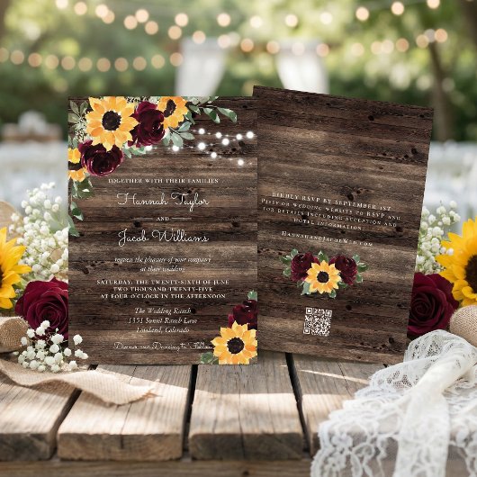 Rustic Sunflower Roses Barn QR Code Wedding Einladung