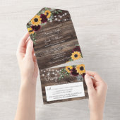 Rustic Sunflower Roses QR Code Wedding All In One Einladung (Abreißen)
