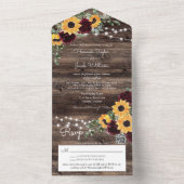 Rustic Sunflower Roses QR Code Wedding All In One Einladung (Innen Boden)