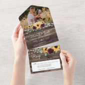 Rustic Sunflower Roses Wedding All In One Einladung (Abreißen)