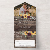 Rustic Sunflower Roses Wedding All In One Einladung (Innen Boden)
