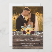 Rustic Sunflower Roses Wedding Dankeskarte (Vorderseite)