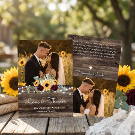 Rustic Sunflower Roses Wedding Dankeskarte