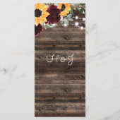 Rustic Sunflower Roses Wedding Menükarte (Rückseite)