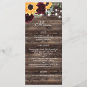 Rustic Sunflower Roses Wedding Menükarte (Vorderseite)