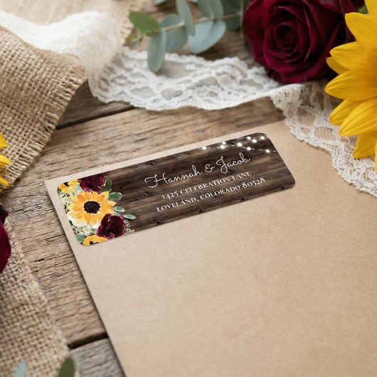 Rustic Sunflower Roses Wedding Return Address