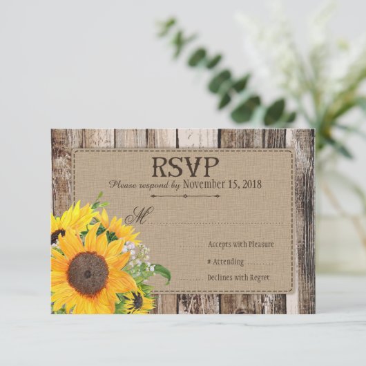 Rustic Sunflower RSVP Card (Stehend Vorderseite)