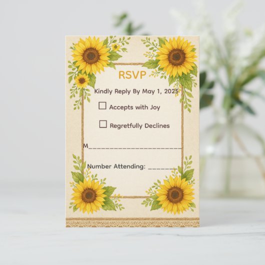 Rustic Sunflower RSVP Card (Stehend Vorderseite)