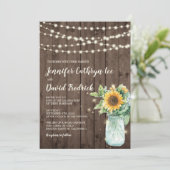 Rustic Sunflower String Lights Wedding Einladung © (Stehend Vorderseite)