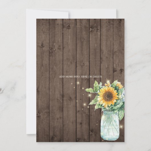 Rustic Sunflower String Lights Wedding Einladung © (Rückseite)