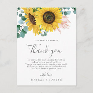 Rustic Sunflower Thank You Wedding Reception Card Postkarte