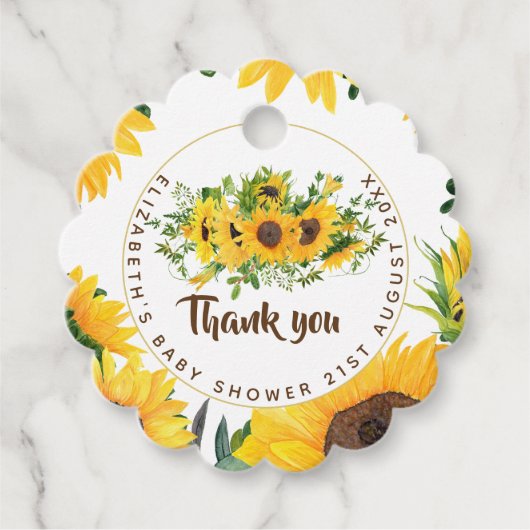 Rustic Sunflower Themed Baby Dusche Gefallen Gesch Geschenkanhänger (Vorderseite)