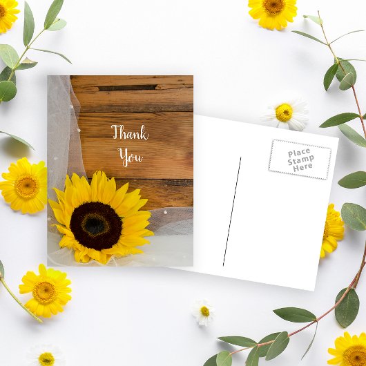 Rustic Sunflower Veil Country Wedding Vielen Dank Postkarte