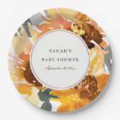 Rustic Sunflower Watercolor Floral Baby Shower Pappteller (Vorderseite)