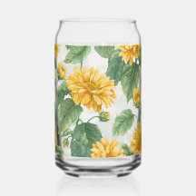 Rustic Sunflower Watercolor Floral Farmhouse Drink