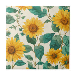Rustic Sunflower Watercolor Floral Farmhouse Fliese