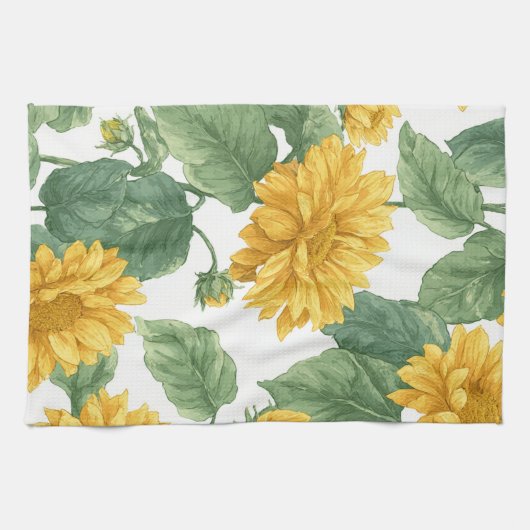 Rustic Sunflower Watercolor Floral Farmhouse Geschirrtuch (Horizontal)