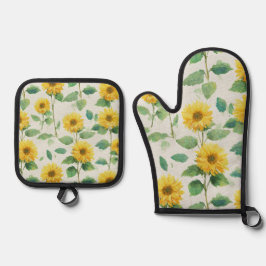 Rustic Sunflower Watercolor Floral Farmhouse Ofenhandschuh & Topflappen-Set