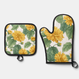 Rustic Sunflower Watercolor Floral Farmhouse Ofenhandschuh & Topflappen-Set