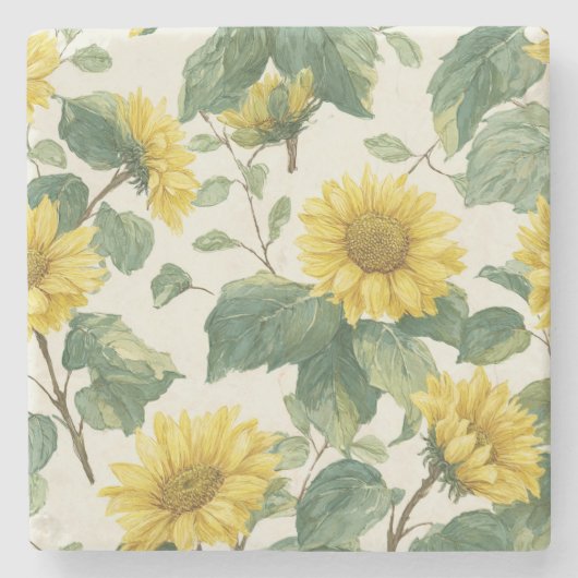 Rustic Sunflower Watercolor Floral Farmhouse Steinuntersetzer (Vorderseite)