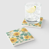 Rustic Sunflower Watercolor Floral Farmhouse Steinuntersetzer (Seitenansicht)