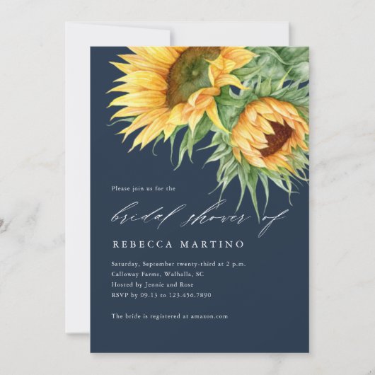 Rustic Sunflower Watercolor Script-Brautparty Einladung (Vorderseite)