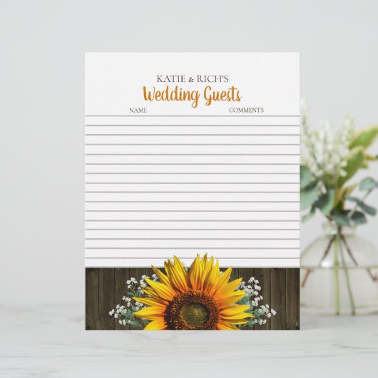 Rustic Sunflower Wedbook Paper (Stehend Vorderseite)