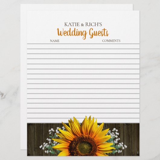 Rustic Sunflower Wedbook Paper (Vorne/Hinten)