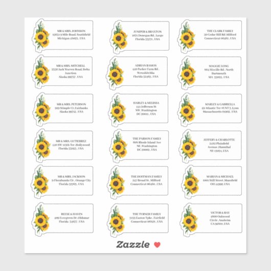Rustic Sunflower Wedding Address Aufkleber (Blatt)