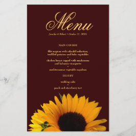 Rustic Sunflower Wedding Dinner Menü Karte