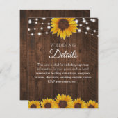 Rustic Sunflower Wedding Guest Details Karte (Vorne/Hinten)