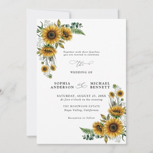 Rustic Sunflower Wedding Invitation Einladung (Vorderseite)