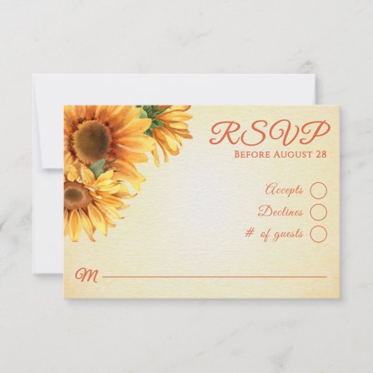 Rustic Sunflower Wedding RSVP Card (Vorderseite)
