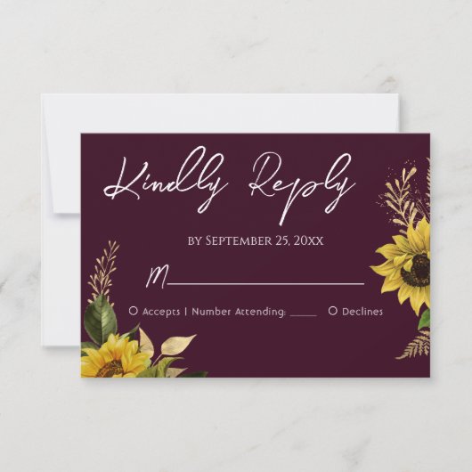 Rustic Sunflower Wedding RSVP Card (Vorderseite)