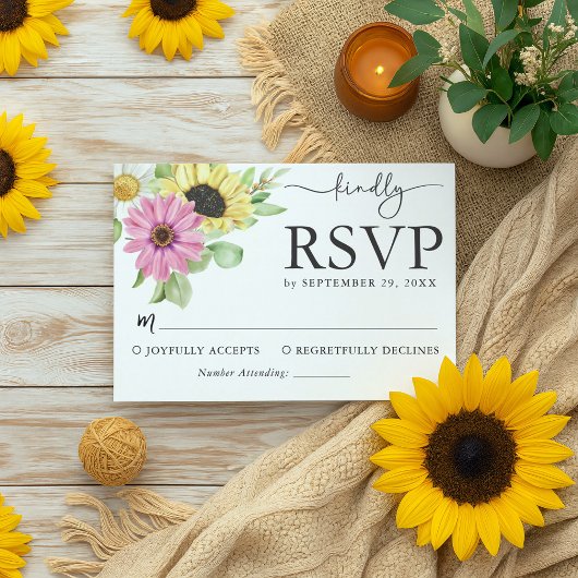 Rustic Sunflower Wedding RSVP Card Karte