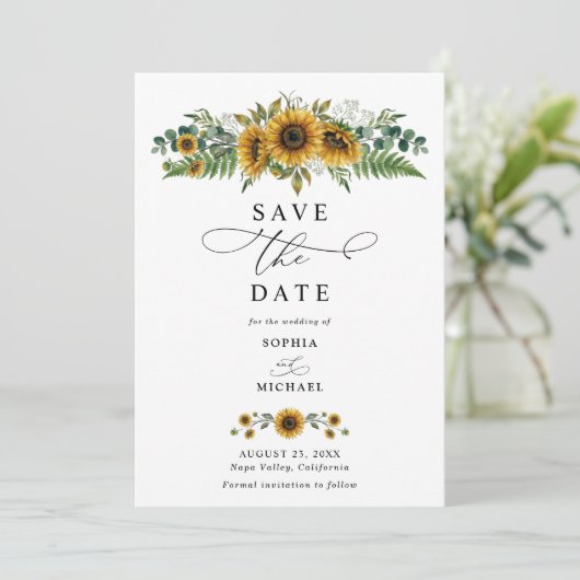 Rustic Sunflower Wedding Save The Date Einladung (Stehend Vorderseite)