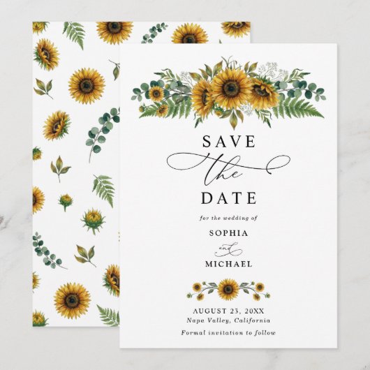 Rustic Sunflower Wedding Save The Date Einladung (Vorne/Hinten)